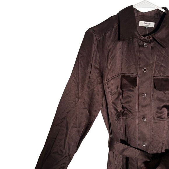Madewell Silk Belted Midi Shirtdress Women's Size XS in Brown New Without Tags! - Picture 3 of 6